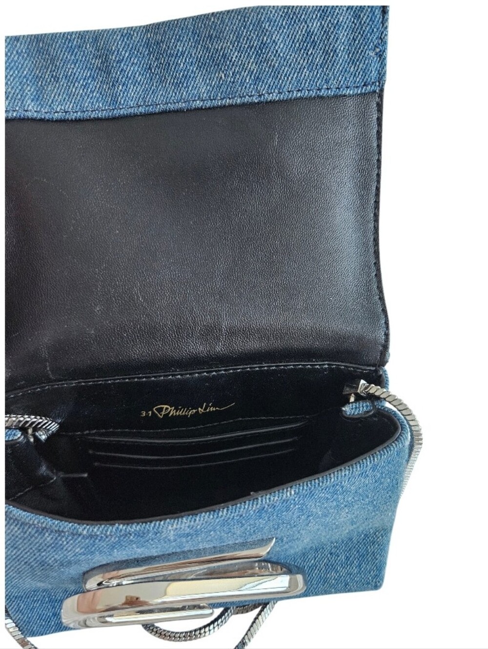 3.1 Fhillip Lim Denim Mini  Alix Crossbody Bag with Silver Chain - Picture 7 of 13